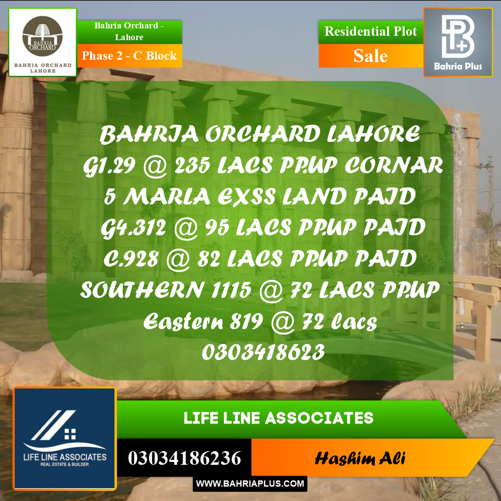 8 Marla Residential Plot for Sale in Phase 2 - C Block -  Bahria Orchard, Lahore - (BP-228452)