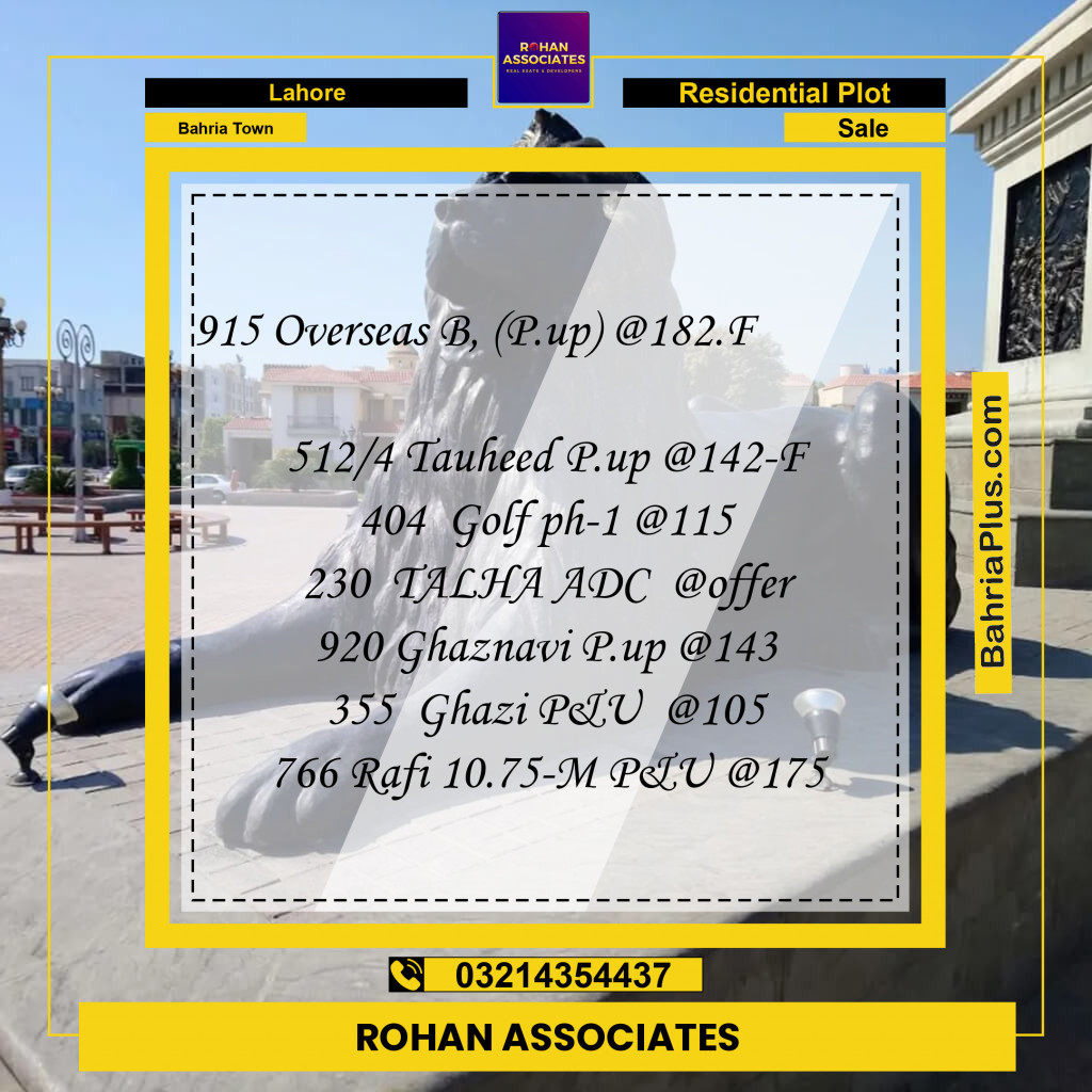 Residential Plot for Sale in Bahria Town, Lahore - (BP-228463)