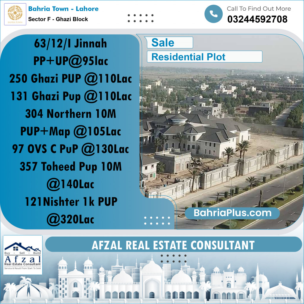 10 Marla Residential Plot for Sale in Sector F - Ghazi Block -  Bahria Town, Lahore - (BP-228484)