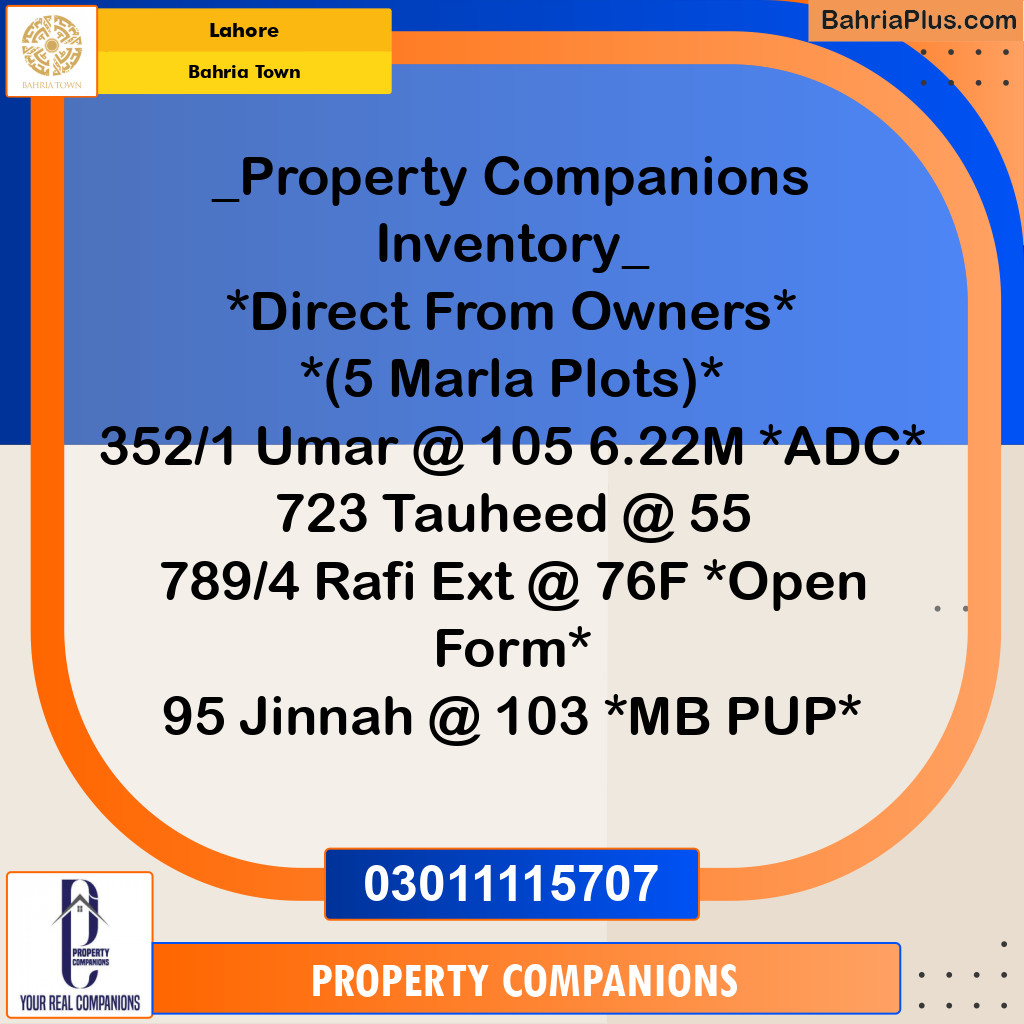Residential Plot for Sale in Bahria Town, Lahore - (BP-228551)