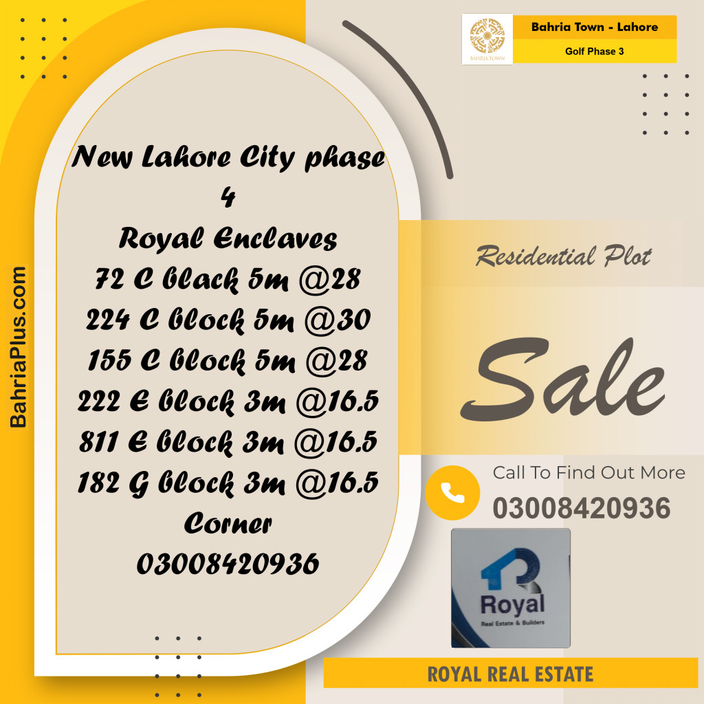 5 Marla Residential Plot for Sale in Golf Phase 3 -  Bahria Town, Lahore - (BP-228597)