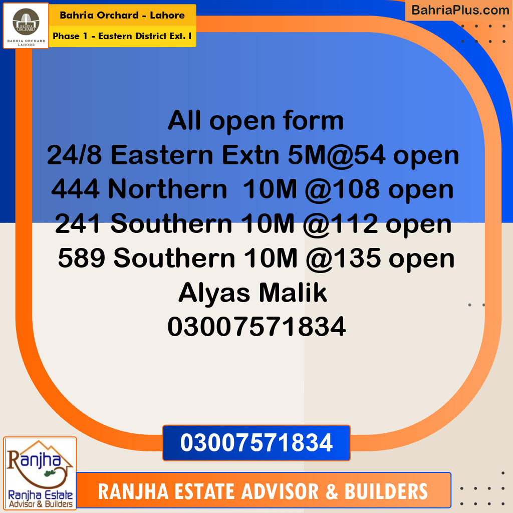5 Marla Residential Plot for Sale in Phase 1 - Eastern District Ext. I -  Bahria Orchard, Lahore - (BP-228599)
