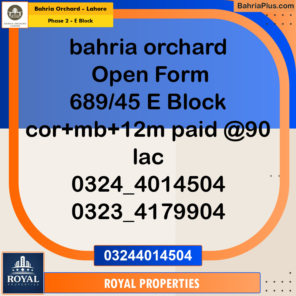 Residential Plot for Sale in Phase 2 - E Block -  Bahria Orchard, Lahore - (BP-228613)
