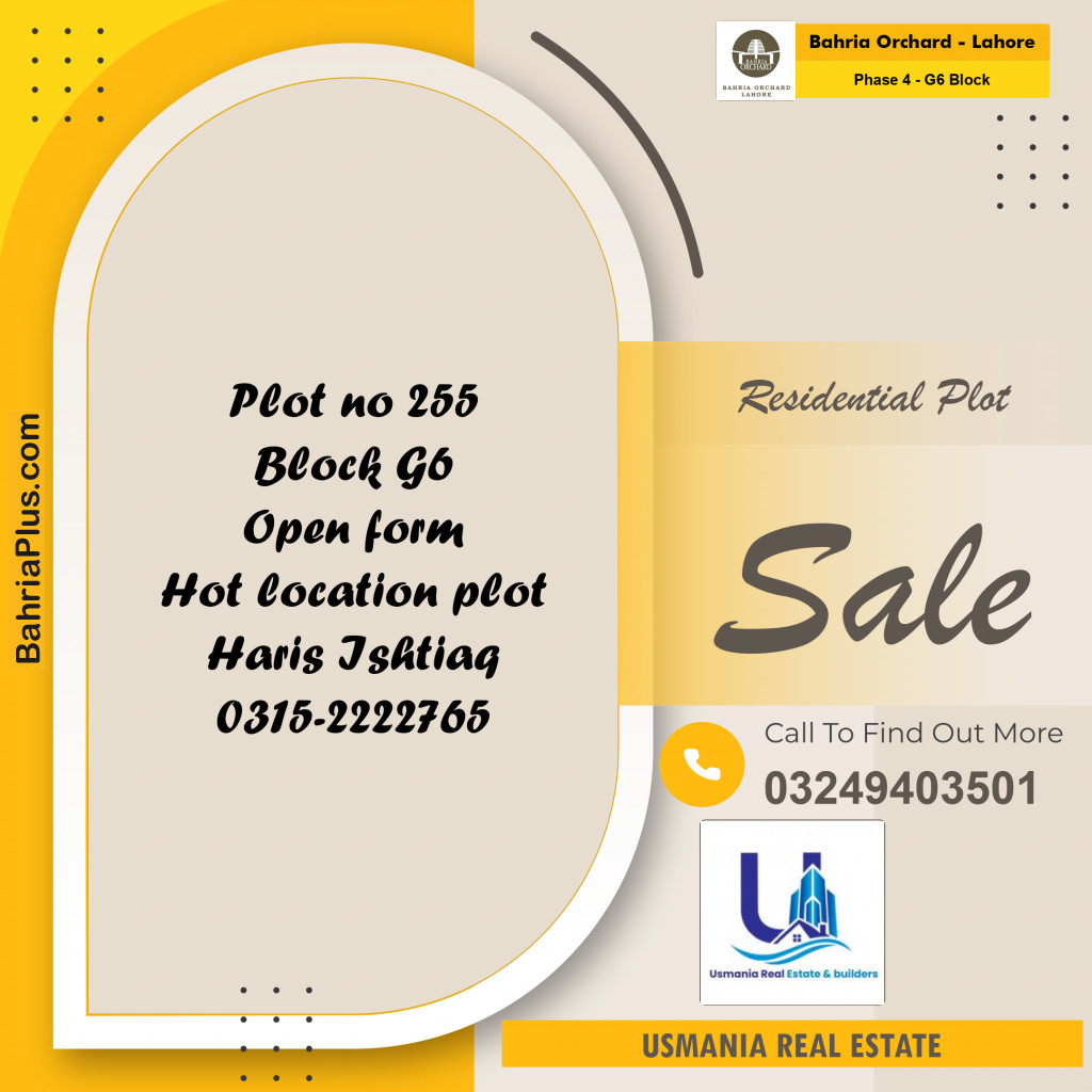 10 Marla Residential Plot for Sale in Phase 4 - G6 Block -  Bahria Orchard, Lahore - (BP-228641)