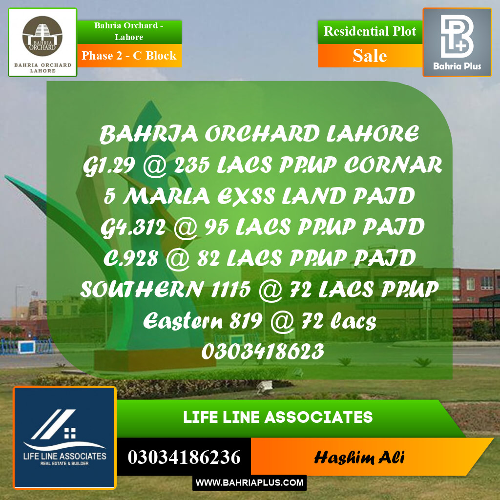 8 Marla Residential Plot for Sale in Phase 2 - C Block -  Bahria Orchard, Lahore - (BP-228647)