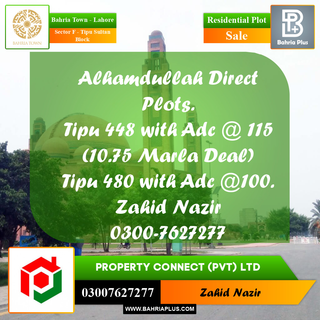 Residential Plot for Sale in Sector F - Tipu Sultan Block -  Bahria Town, Lahore - (BP-228680)