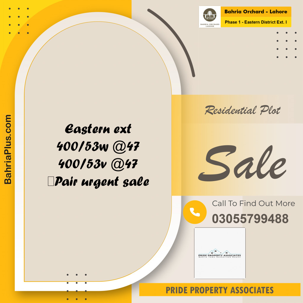 Residential Plot for Sale in Phase 1 - Eastern District Ext. I -  Bahria Orchard, Lahore - (BP-228688)