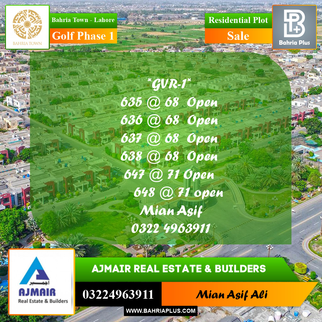 Residential Plot for Sale in Golf Phase 1 -  Bahria Town, Lahore - (BP-228691)