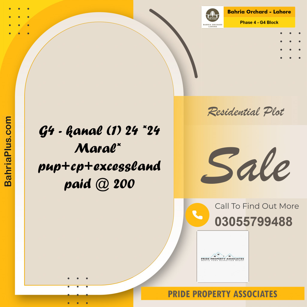 24 Marla Residential Plot for Sale in Phase 4 - G4 Block -  Bahria Orchard, Lahore - (BP-228699)