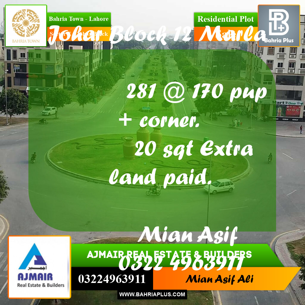 Residential Plot for Sale in Sector E - Johar Block -  Bahria Town, Lahore - (BP-228703)