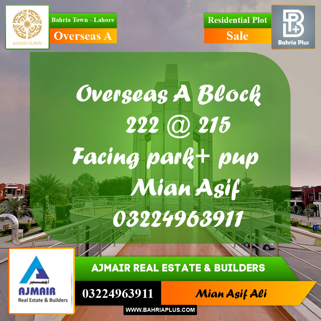 Residential Plot for Sale in Overseas A -  Bahria Town, Lahore - (BP-228708)