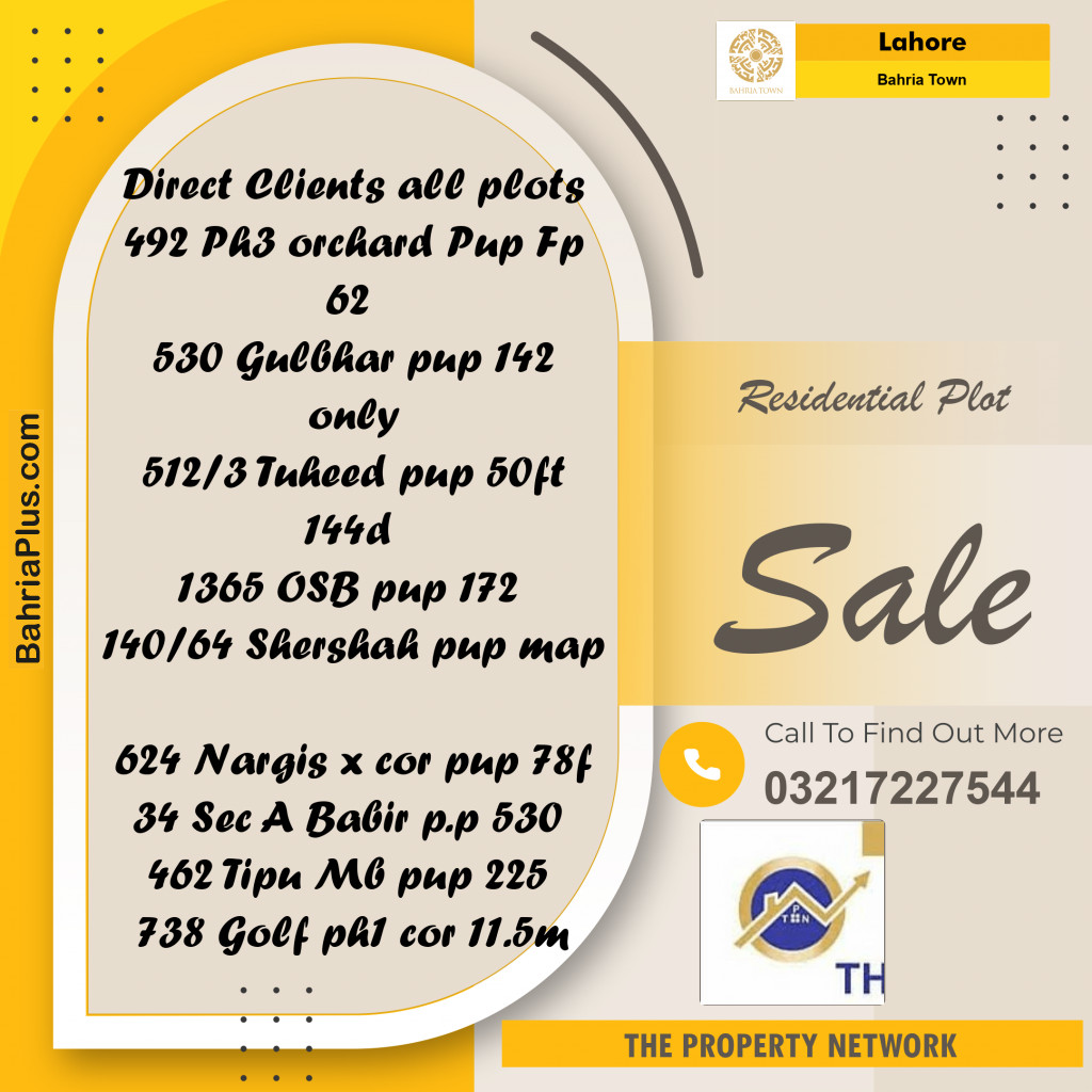 Residential Plot for Sale in Bahria Town, Lahore - (BP-228720)
