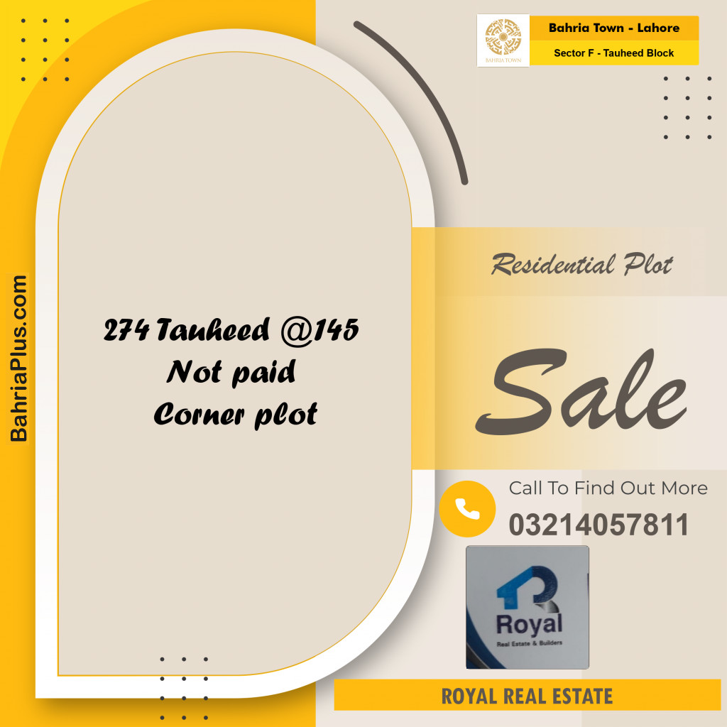 Residential Plot for Sale in Sector F - Tauheed Block -  Bahria Town, Lahore - (BP-228737)