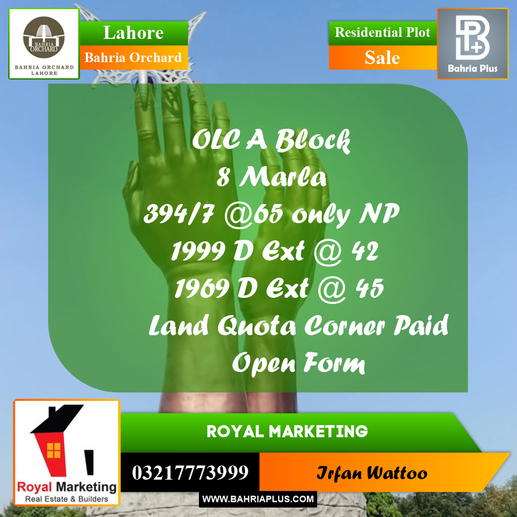 Residential Plot for Sale in Bahria Orchard, Lahore - (BP-228785)
