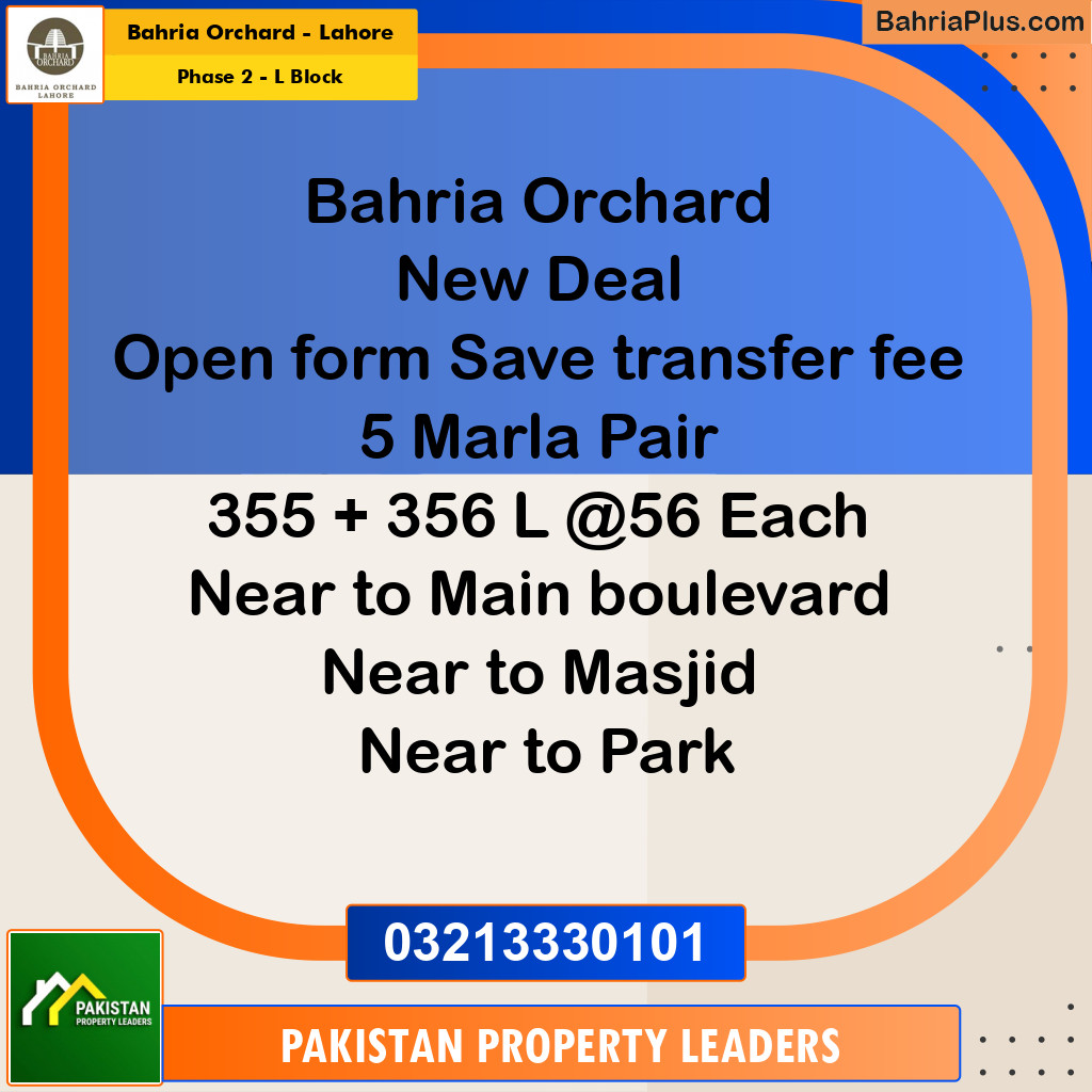 5 Marla Residential Plot for Sale in Phase 2 - L Block -  Bahria Orchard, Lahore - (BP-228802)