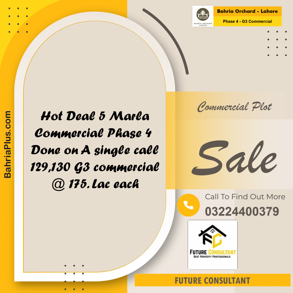 5 Marla Commercial Plot for Sale in Phase 4 - G3 Commercial -  Bahria Orchard, Lahore - (BP-228825)