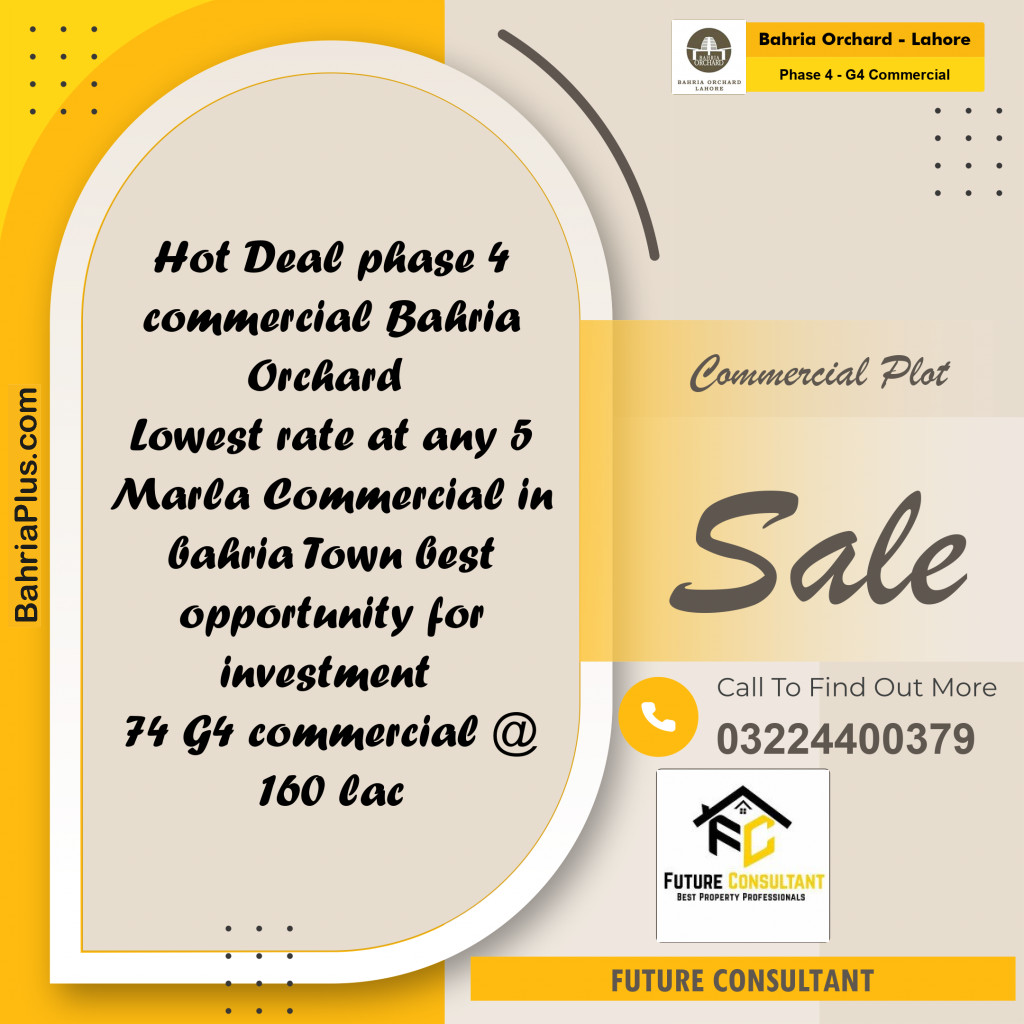 5 Marla Commercial Plot for Sale in Phase 4 - G4 Commercial -  Bahria Orchard, Lahore - (BP-228831)