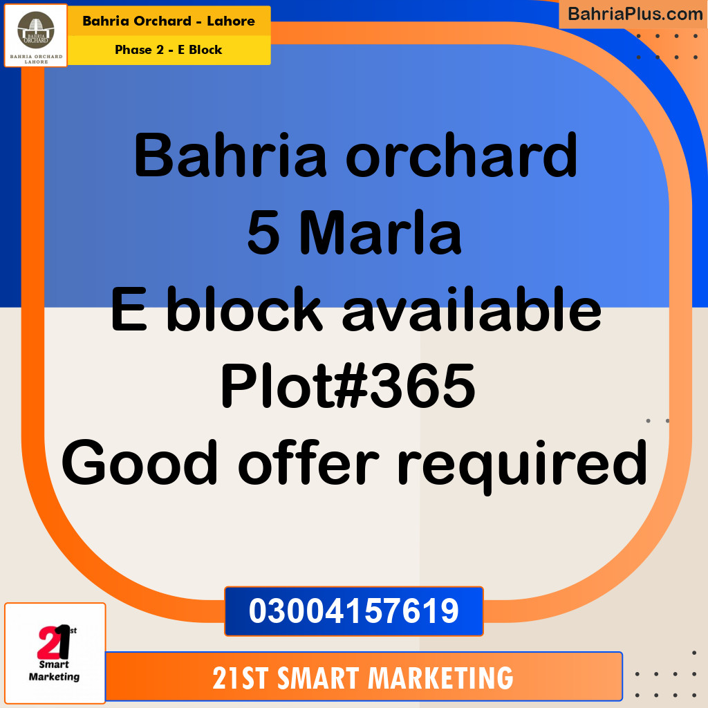 5 Marla Residential Plot for Sale in Phase 2 - E Block -  Bahria Orchard, Lahore - (BP-228871)