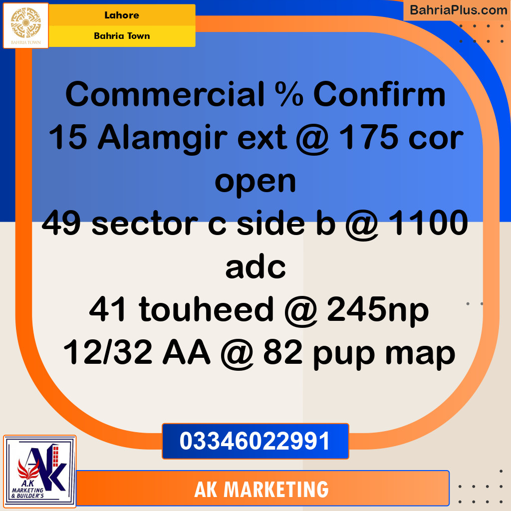 5 Marla Commercial Plot for Sale in Bahria Town, Lahore - (BP-228936)