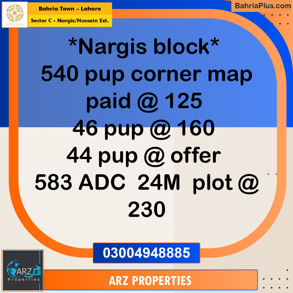 Residential Plot for Sale in Sector C - Nargis/Hussain Ext. -  Bahria Town, Lahore - (BP-228954)