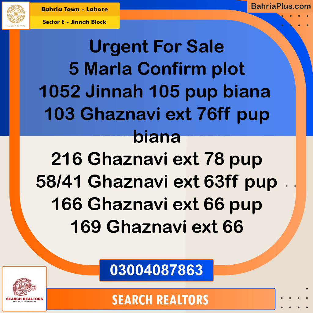 5 Marla Residential Plot for Sale in Sector E - Jinnah Block -  Bahria Town, Lahore - (BP-229007)