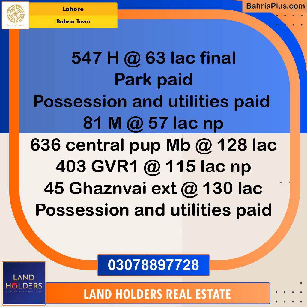 Residential Plot for Sale in Bahria Town, Lahore - (BP-229039)