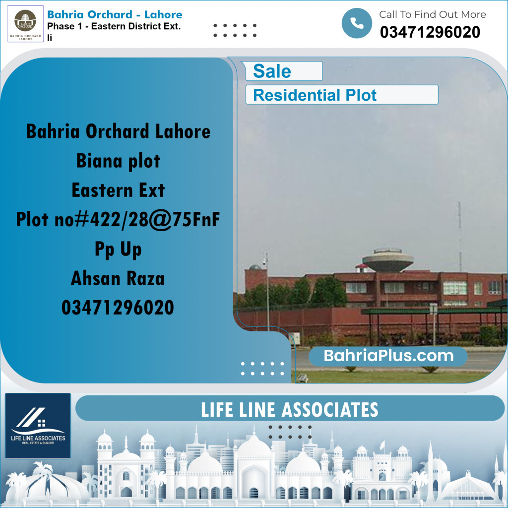 8 Marla Residential Plot for Sale in Phase 1 - Eastern District Ext. II -  Bahria Orchard, Lahore - (BP-229042)