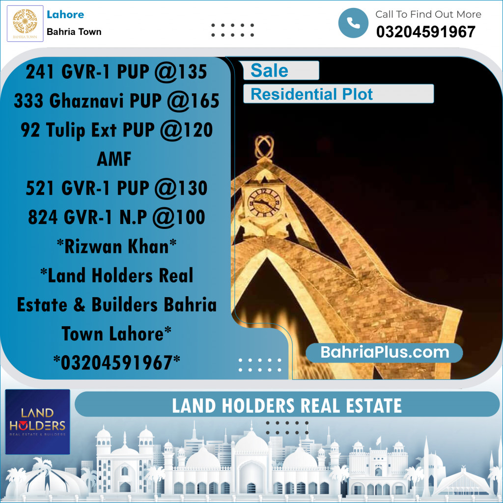 Residential Plot for Sale in Bahria Town, Lahore - (BP-229103)