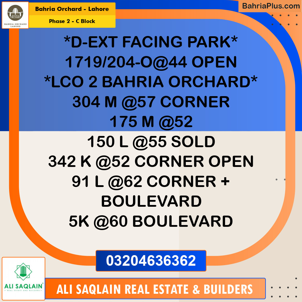 5 Marla Residential Plot for Sale in Phase 2 - C Block -  Bahria Orchard, Lahore - (BP-229120)