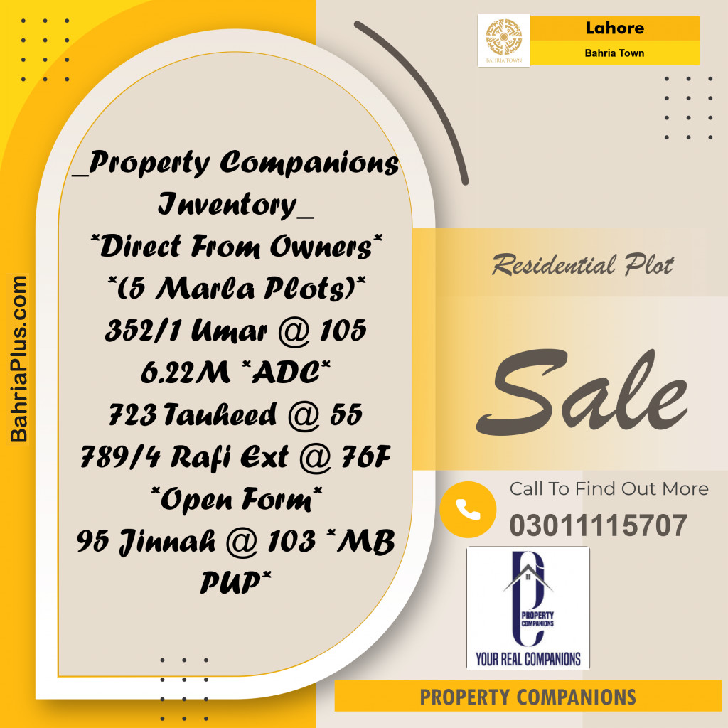 Residential Plot for Sale in Bahria Town, Lahore - (BP-229133)