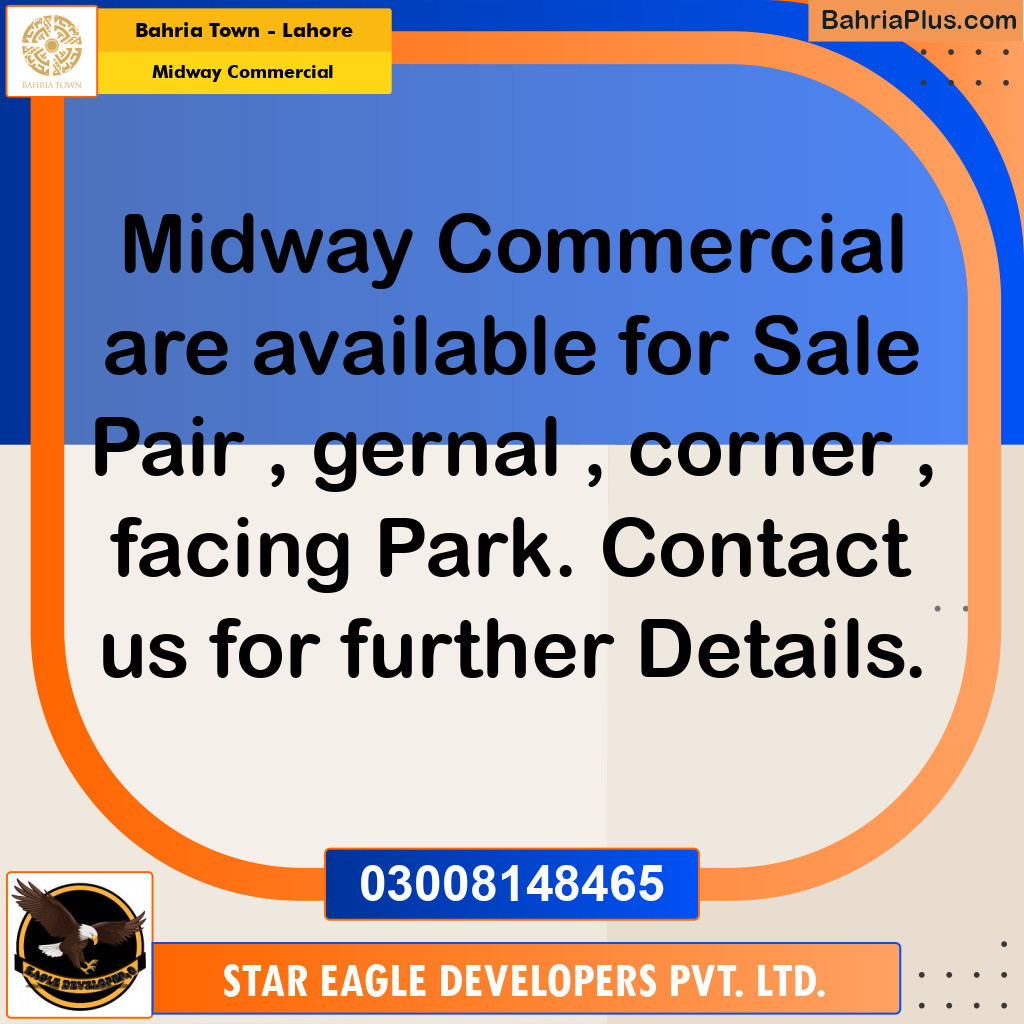 9.33 Marla Commercial Plot for Sale in Midway Commercial -  Bahria Town, Lahore - (BP-229156)