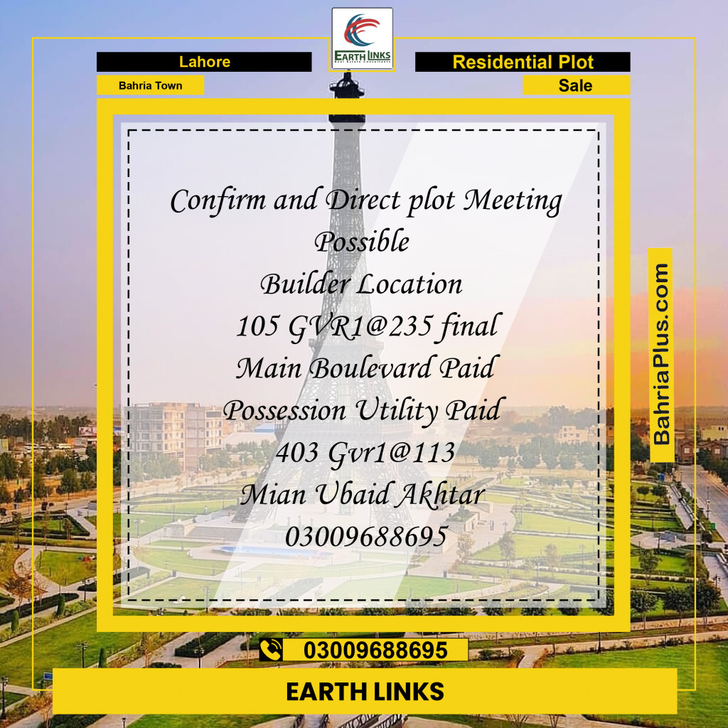 Residential Plot for Sale in Bahria Town, Lahore - (BP-229198)