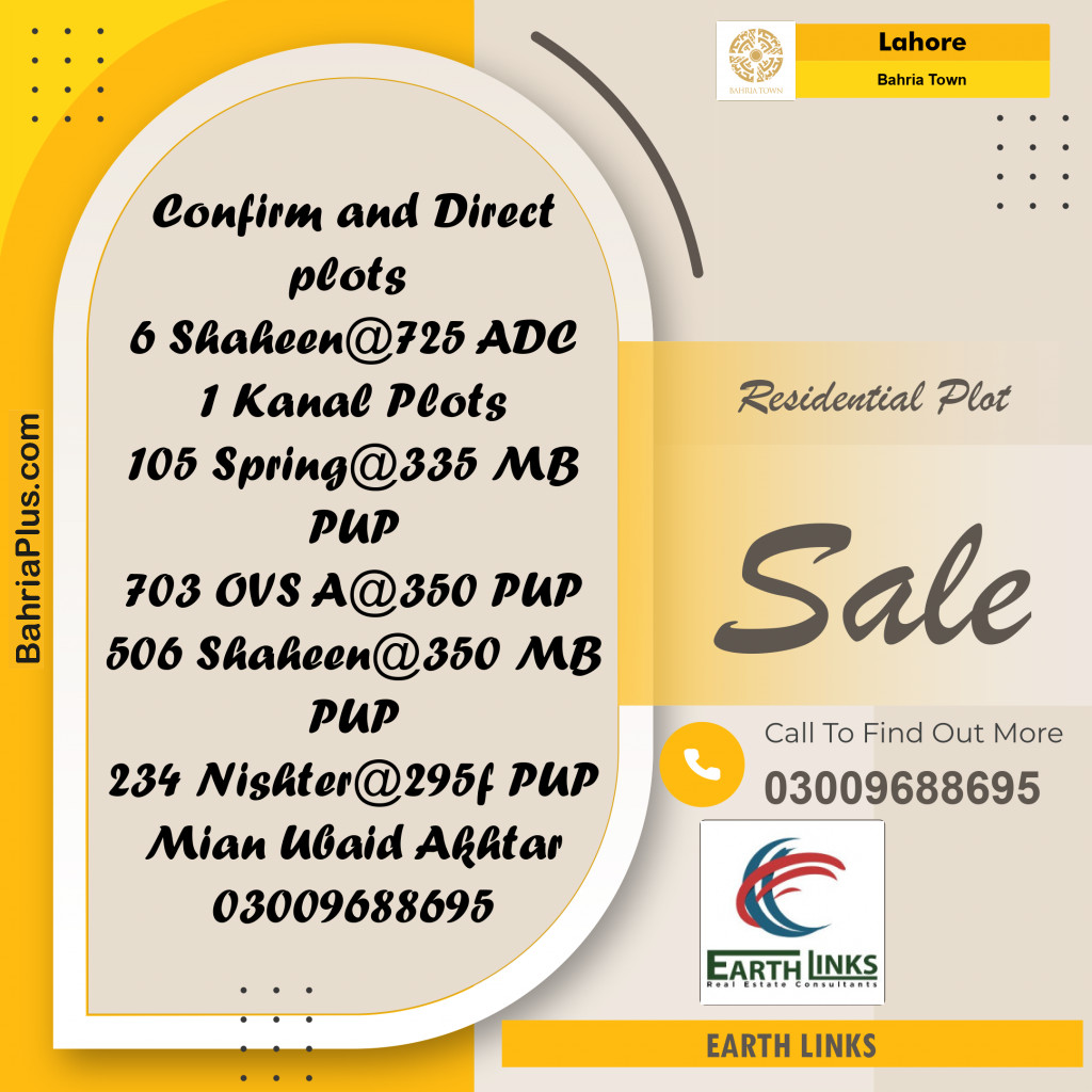 Residential Plot for Sale in Bahria Town, Lahore - (BP-229199)