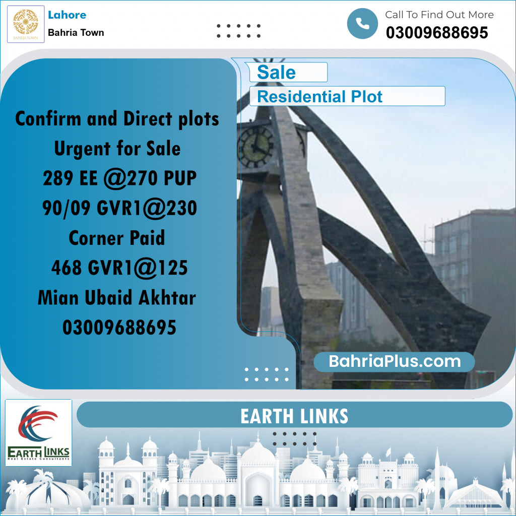 Residential Plot for Sale in Bahria Town, Lahore - (BP-229201)
