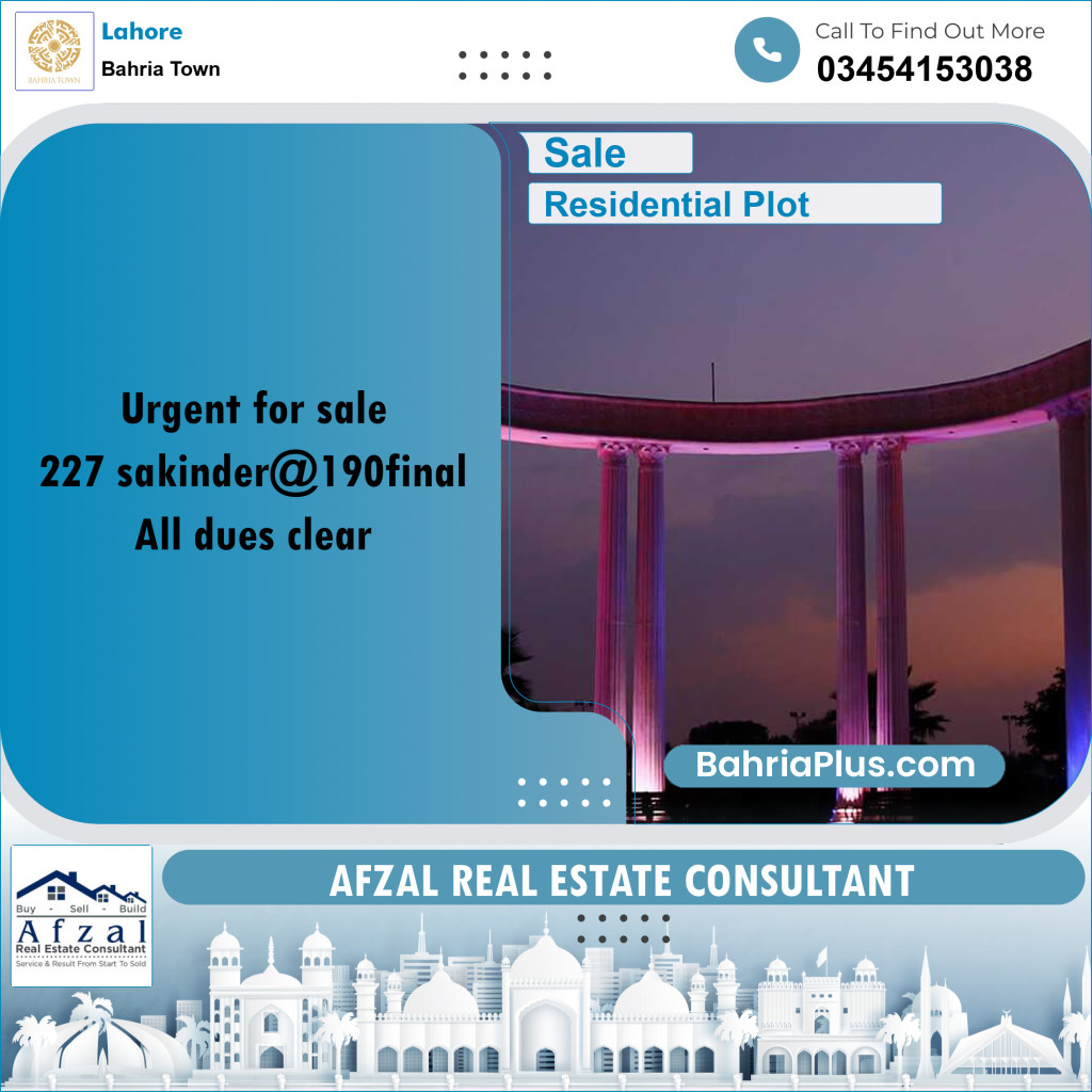 Residential Plot for Sale in Bahria Town, Lahore - (BP-229203)