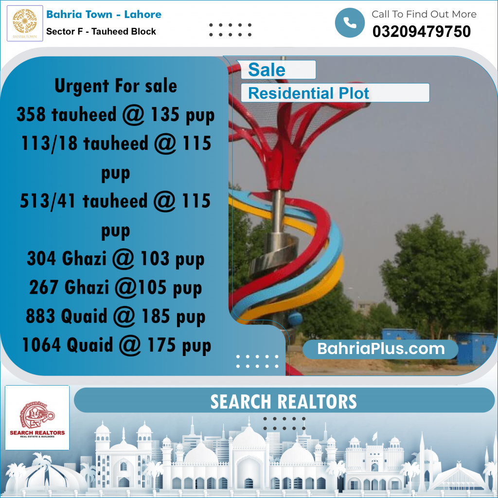 10 Marla Residential Plot for Sale in Sector F - Tauheed Block -  Bahria Town, Lahore - (BP-229430)