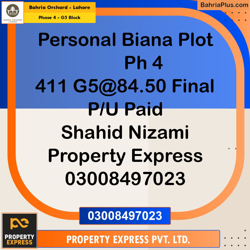 10 Marla Residential Plot for Sale in Phase 4 - G5 Block -  Bahria Orchard, Lahore - (BP-229453)