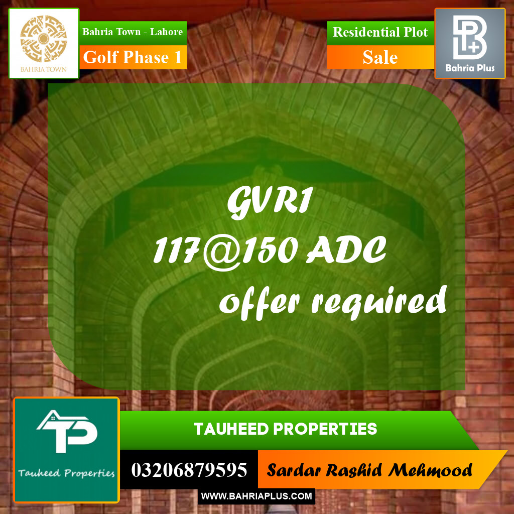 11.6 Marla Residential Plot for Sale in Golf Phase 1 -  Bahria Town, Lahore - (BP-229505)