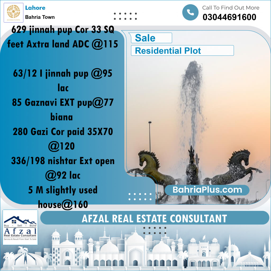 Residential Plot for Sale in Bahria Town, Lahore - (BP-229519)