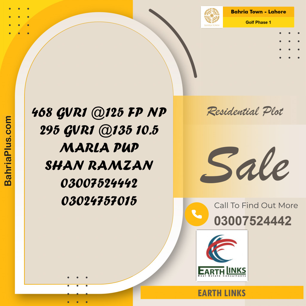 10 Marla Residential Plot for Sale in Golf Phase 1 -  Bahria Town, Lahore - (BP-229521)