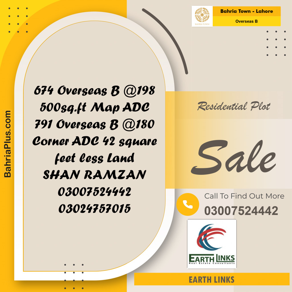 10 Marla Residential Plot for Sale in Overseas B -  Bahria Town, Lahore - (BP-229525)