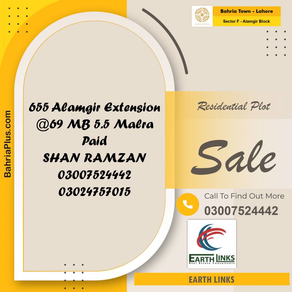 5 Marla Residential Plot for Sale in Sector F - Alamgir Block -  Bahria Town, Lahore - (BP-229527)