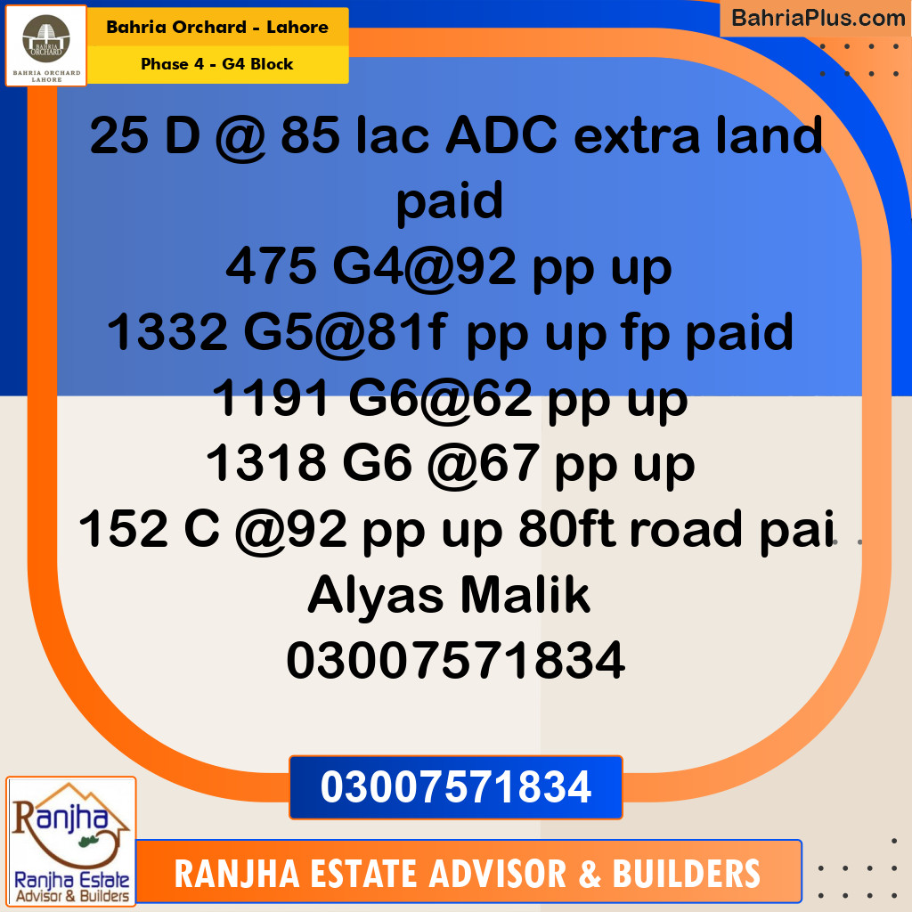 10 Marla Residential Plot for Sale in Phase 4 - G4 Block -  Bahria Orchard, Lahore - (BP-229546)
