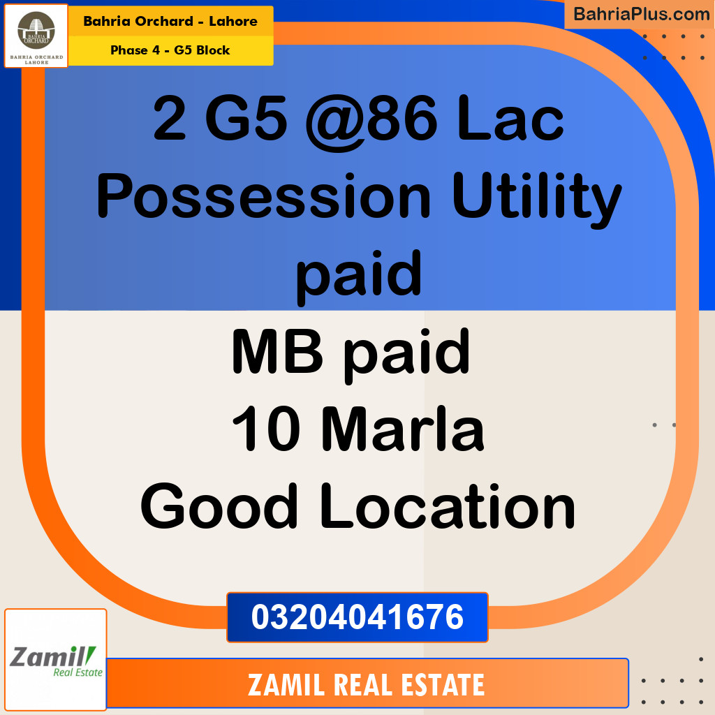 10 Marla Residential Plot for Sale in Phase 4 - G5 Block -  Bahria Orchard, Lahore - (BP-229562)