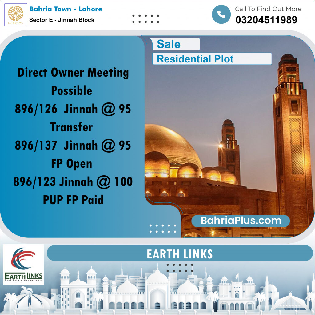 5 Marla Residential Plot for Sale in Sector E - Jinnah Block -  Bahria Town, Lahore - (BP-229592)