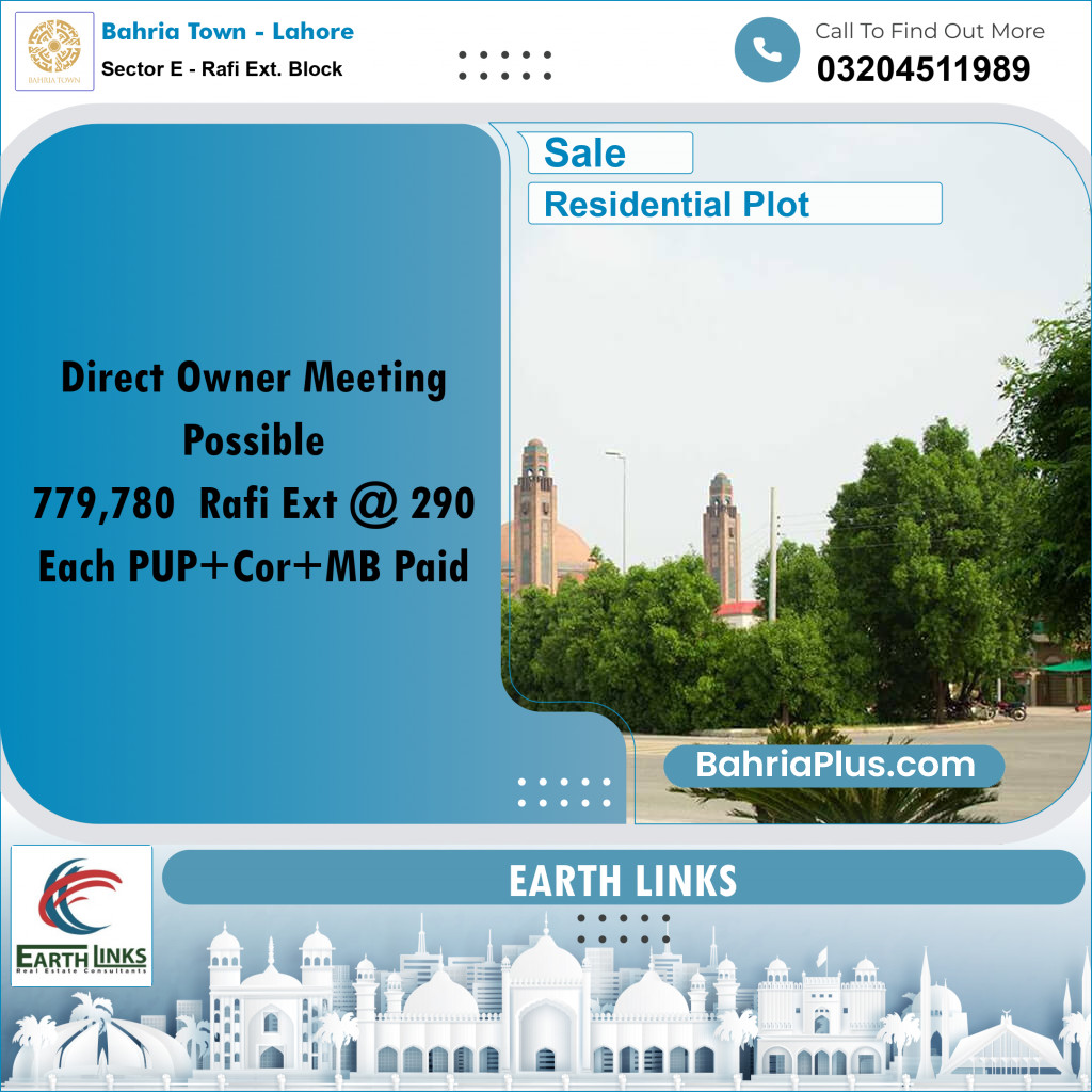 10 Marla Residential Plot for Sale in Sector E - Rafi Ext. Block -  Bahria Town, Lahore - (BP-229602)