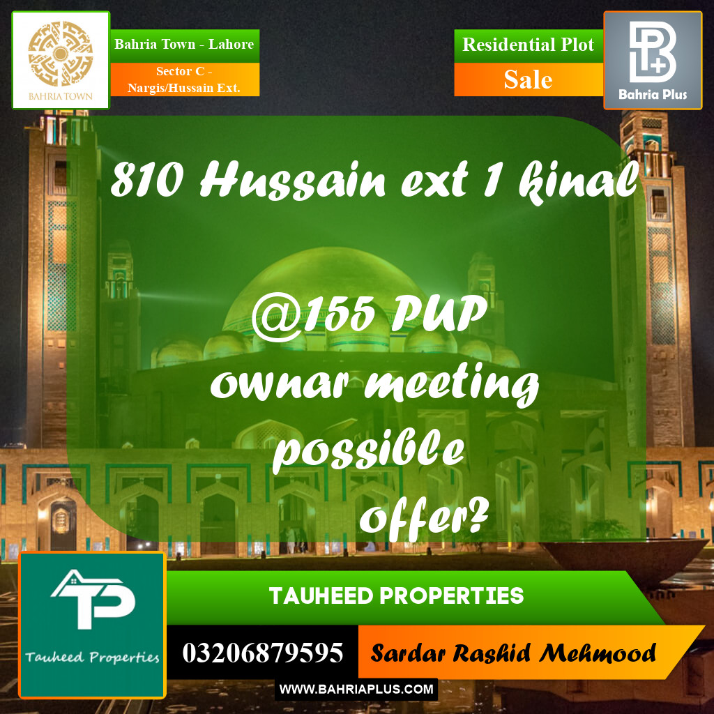 1 Kanal Residential Plot for Sale in Sector C - Nargis/Hussain Ext. -  Bahria Town, Lahore - (BP-229624)