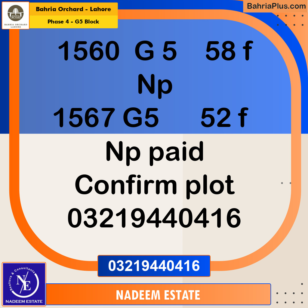 Residential Plot for Sale in Phase 4 - G5 Block -  Bahria Orchard, Lahore - (BP-229630)