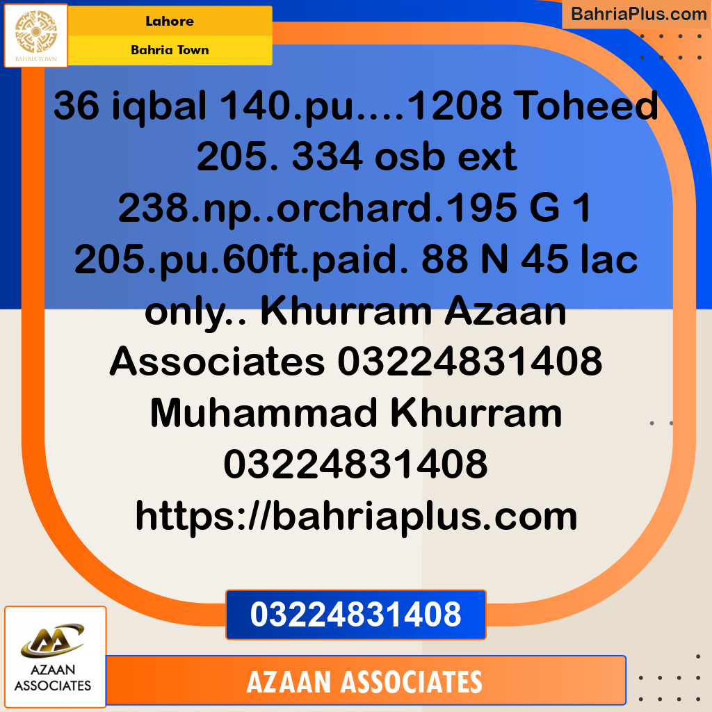 Residential Plot for Sale in Bahria Town, Lahore - (BP-229636)