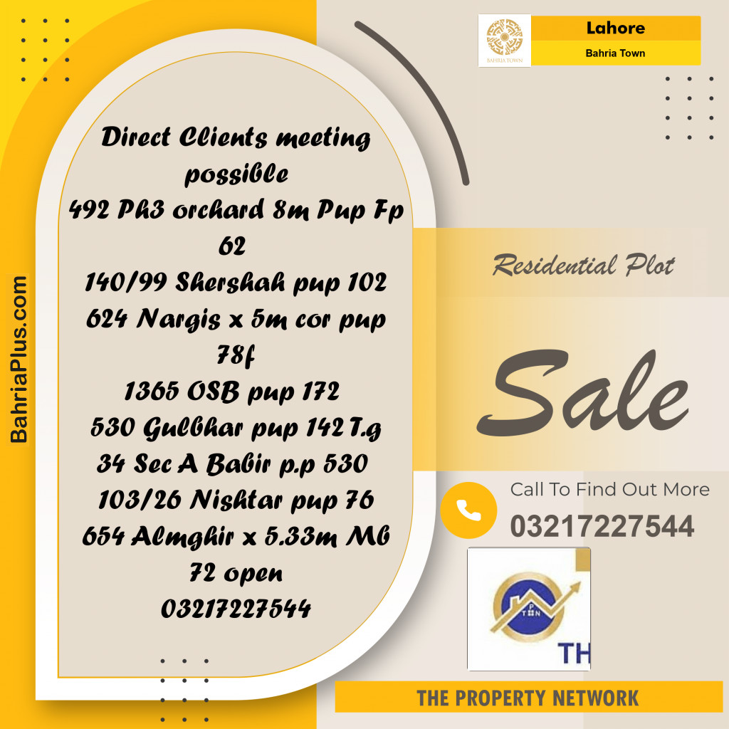Residential Plot for Sale in Bahria Town, Lahore - (BP-229657)